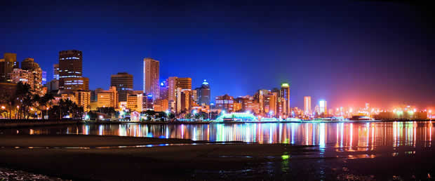 The coastline of Durban at night